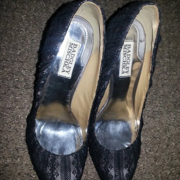 BADGLEY MISCHKA-BRYNN-Black Lace and Nude Pumps-Size 7.5M-Excellent - Picture 6 of 8
